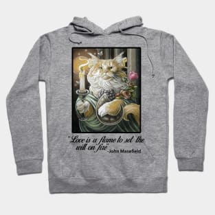 Candle Light Cat - Love is a Flame Quote - Black Outlined Version Hoodie